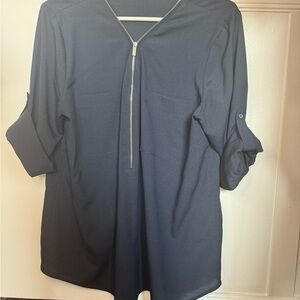 Calvin Klein Midnight Blue Blouse with Silver Zipper
